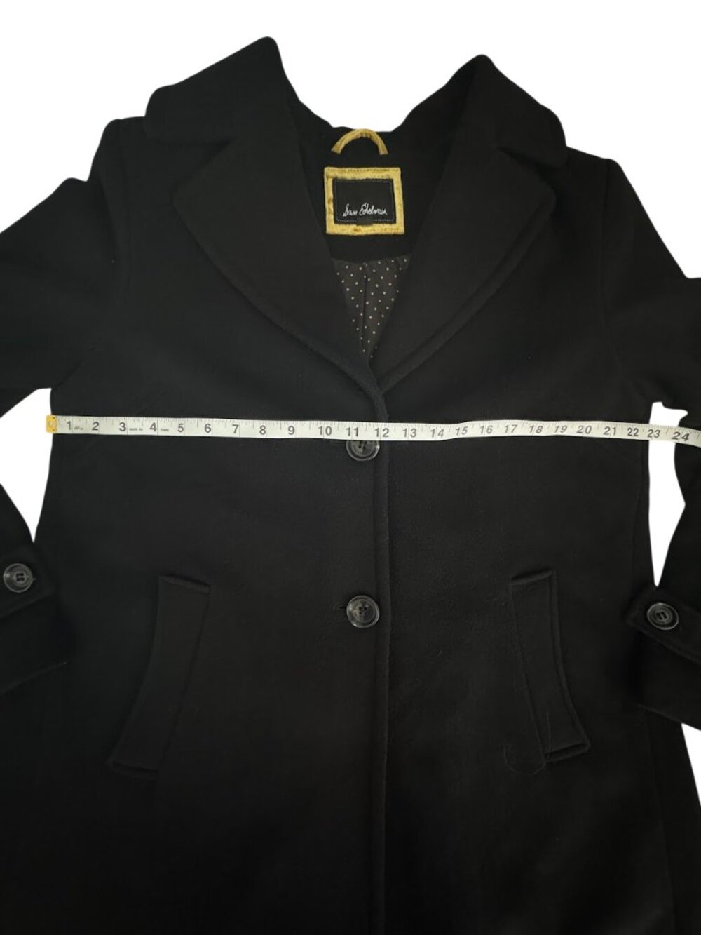 Sam Edelman Wool Blend Coat Black Notch Collar Classic Minimalist Size 12 - Picture 5 of 9